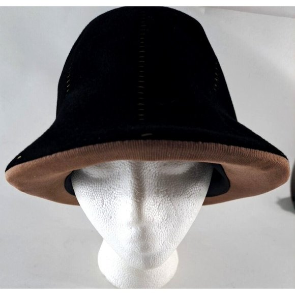 Women's Vintage Bucket Hat Black Brown Stitching Union Made Mid Century 22" - Picture 3 of 9